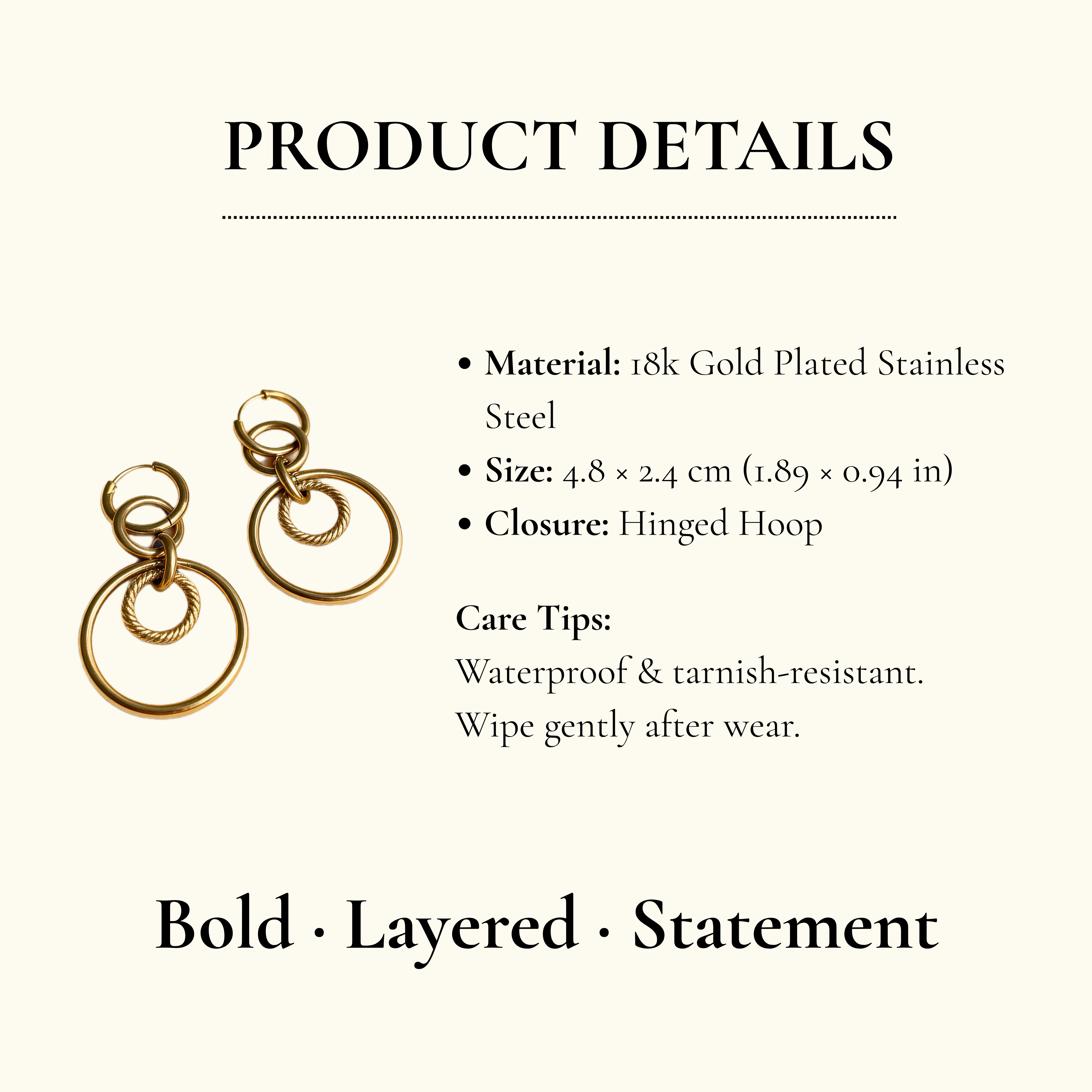 Gold Double Hoop Drop Earrings Geometric Style