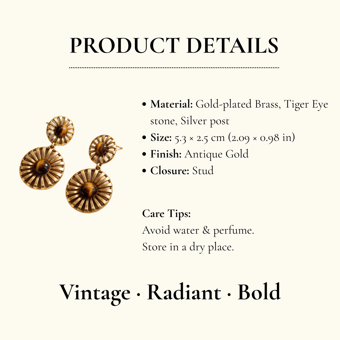 Tiger Eye Sunburst Drop Earrings