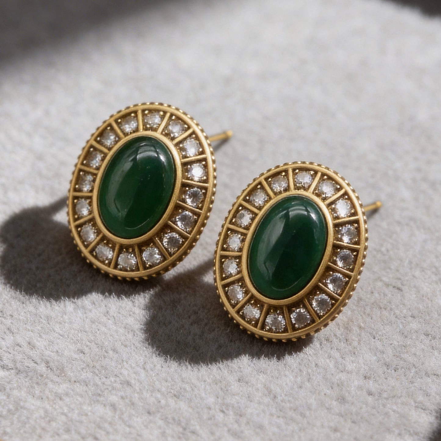 Vintage Green Stone Oval Stud Earrings