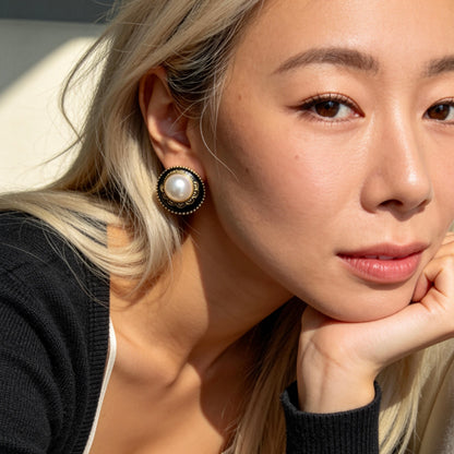 Vintage Black Gold Pearl Studs