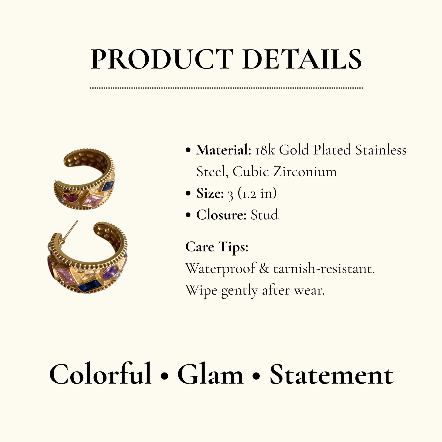 Color Gem Hoop Earrings