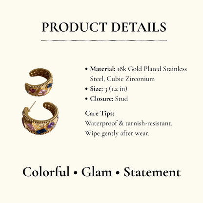 Color Gem Hoop Earrings