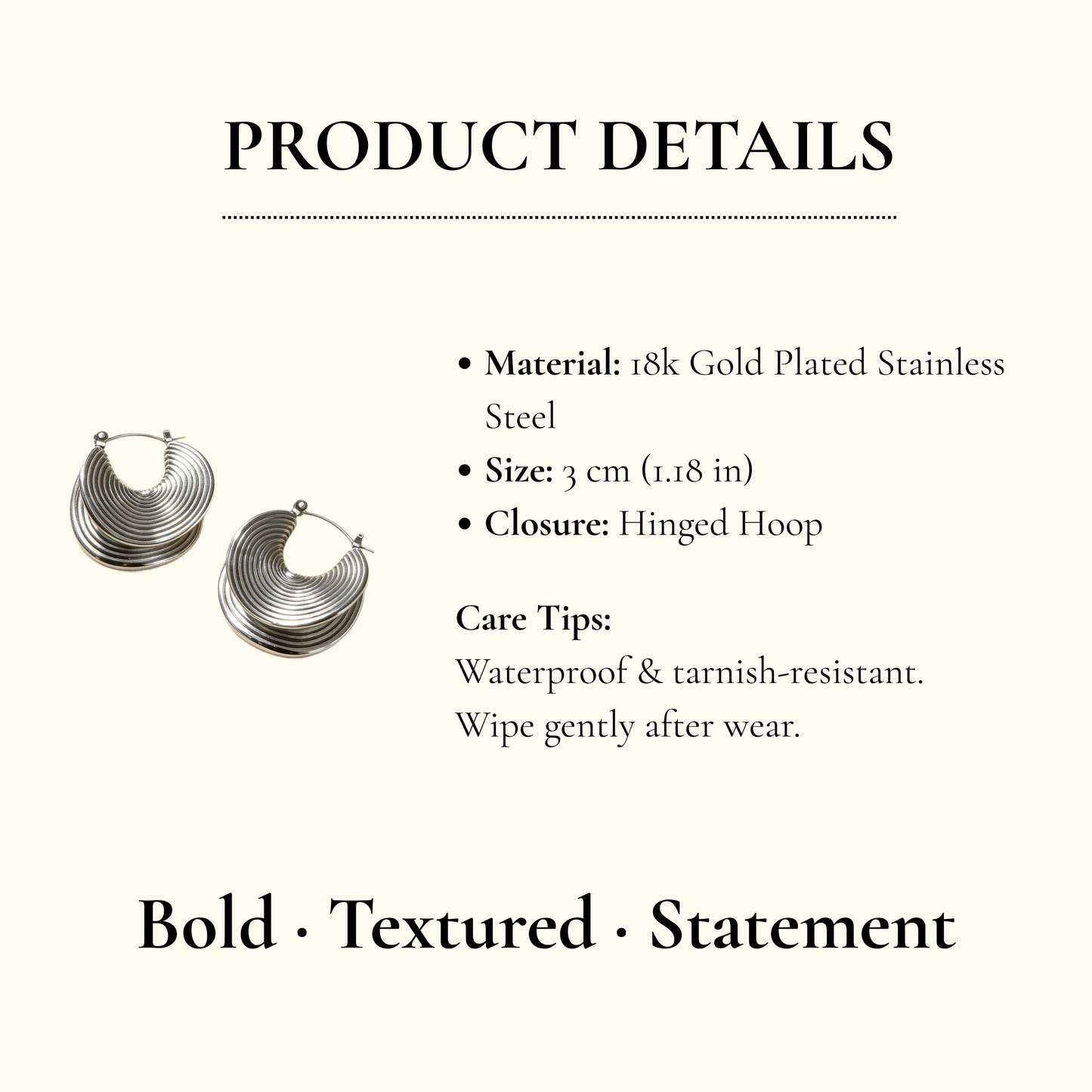 Stainless Steel Textured Hoop Earrings