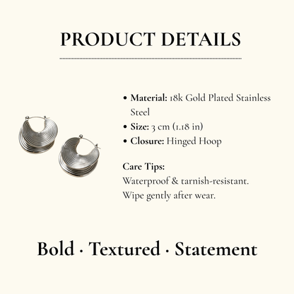Stainless Steel Textured Hoop Earrings