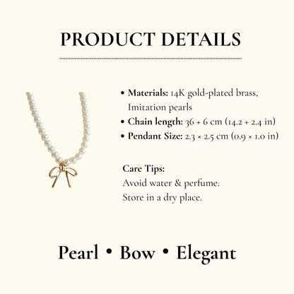 Pearl Pendant Necklace With Gold Bow