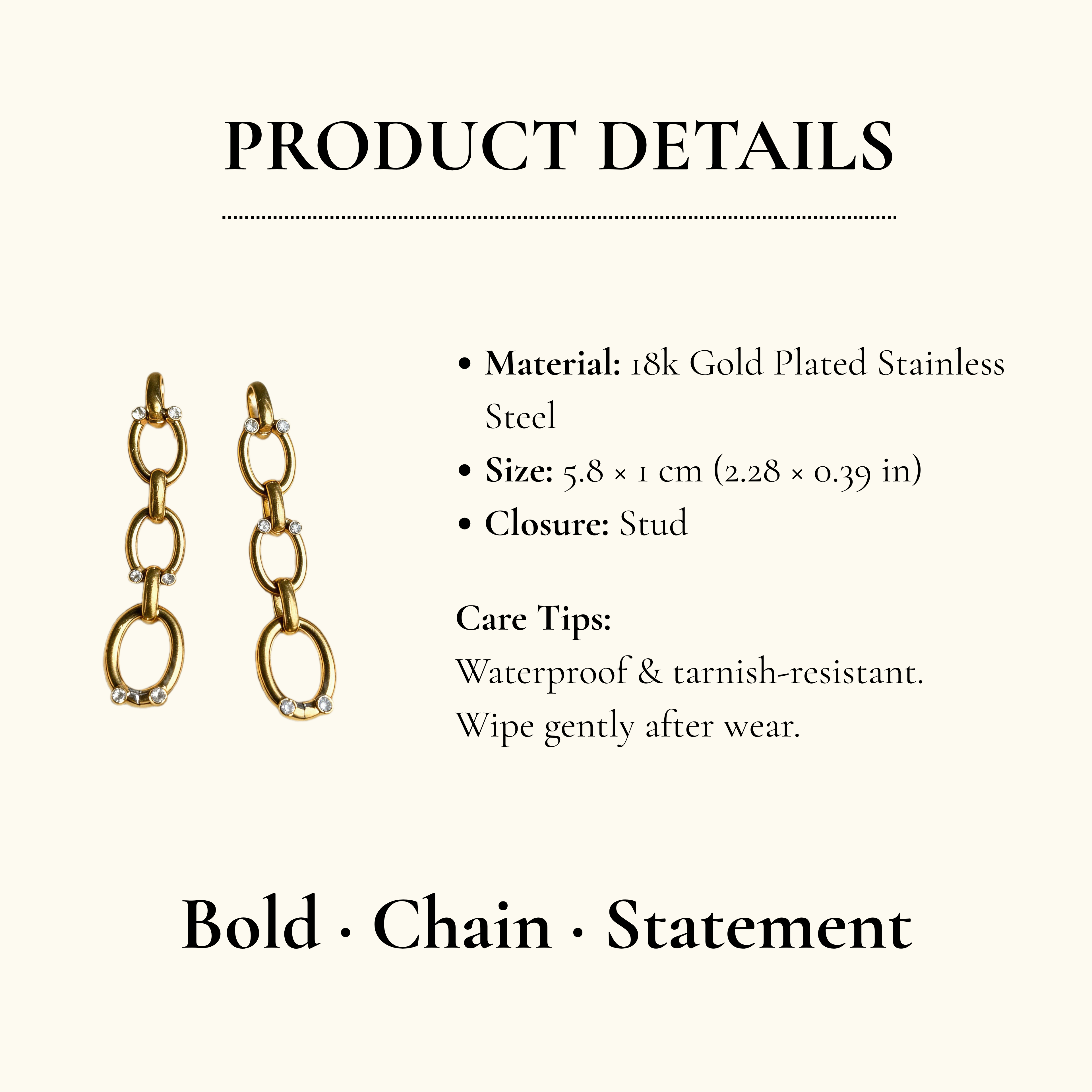 Gold Chain Drop Rhinestone Earrings