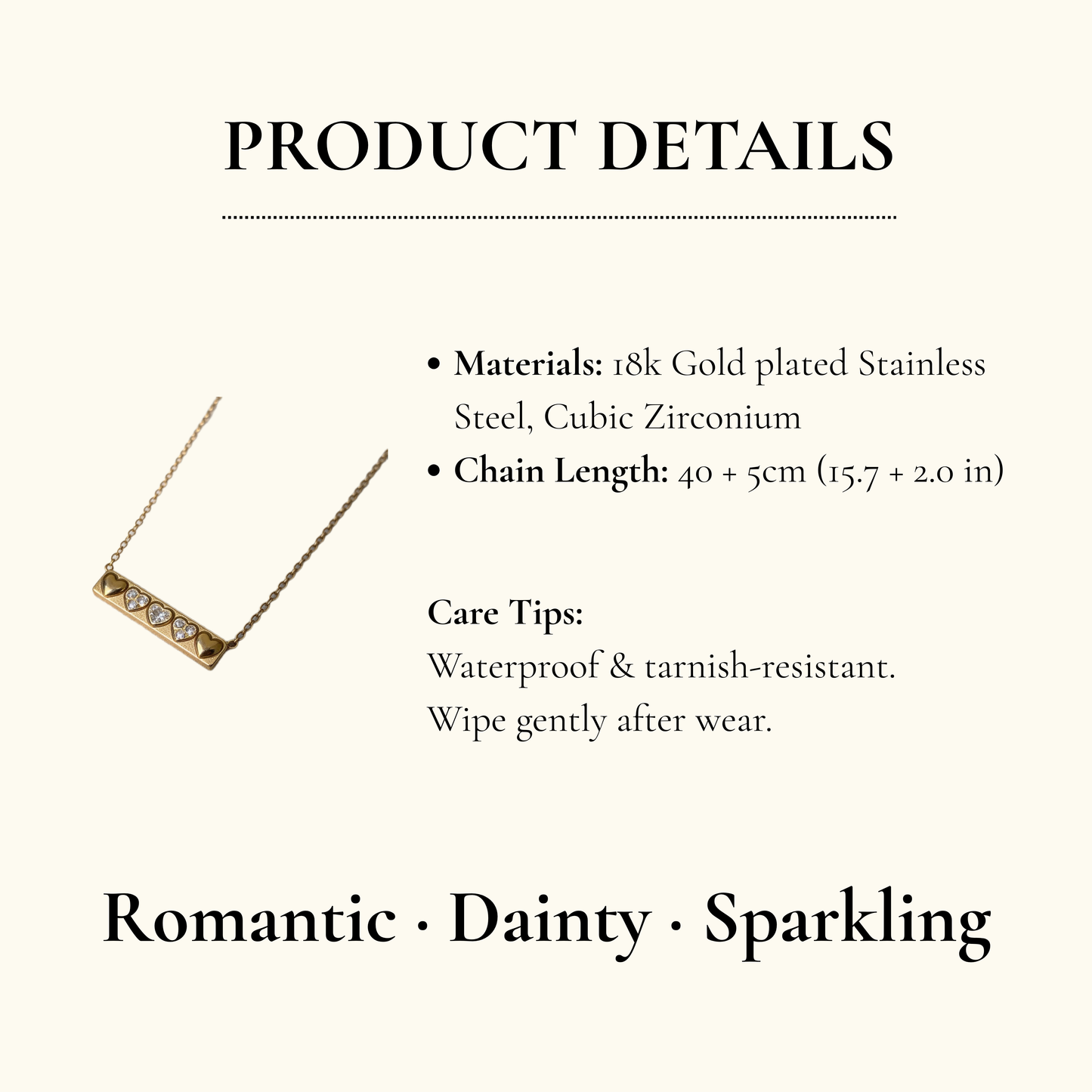 Crystal Heart Bar Pendant Necklace