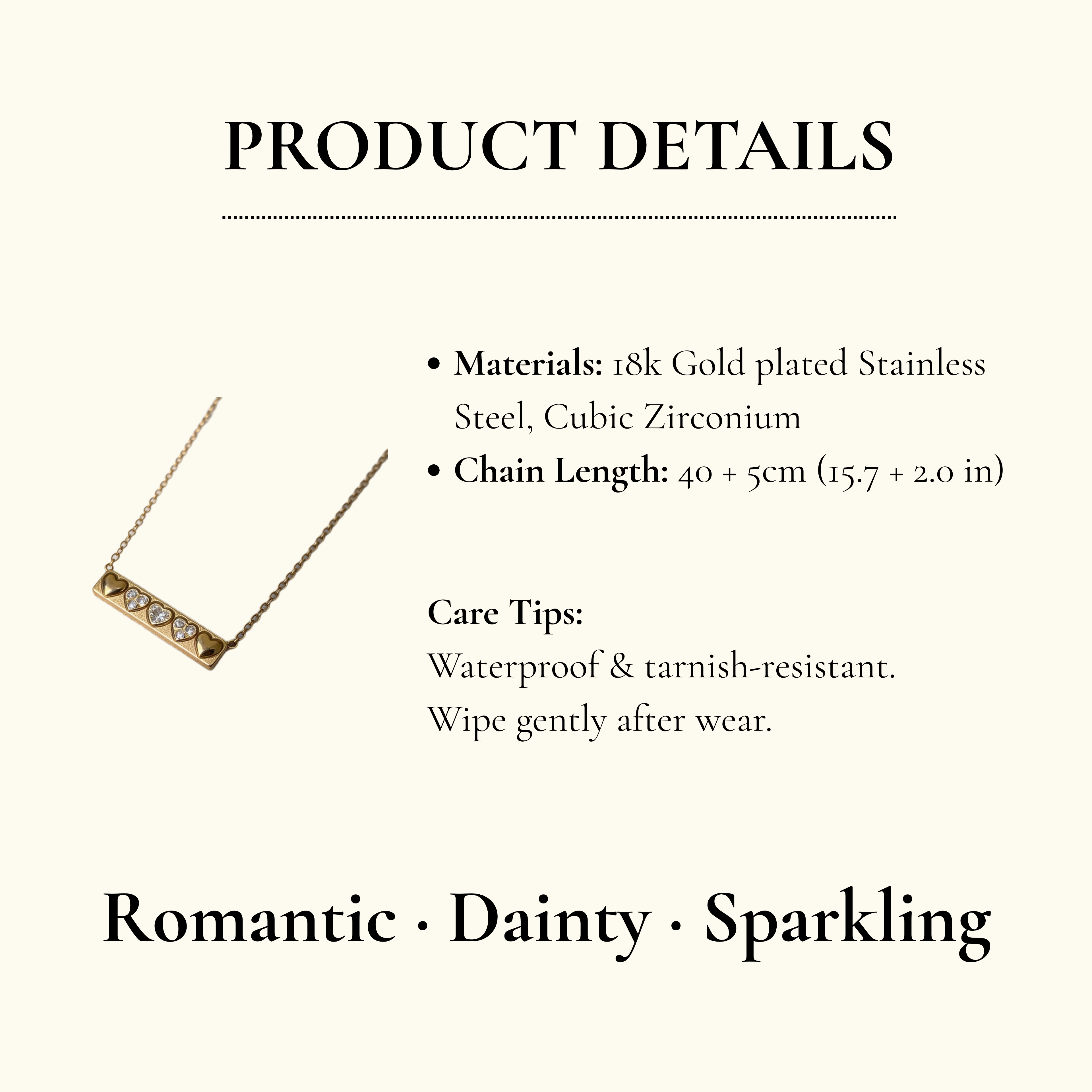 Crystal Heart Bar Pendant Necklace