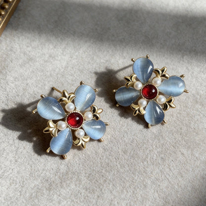 Blue Cat Eye Studs