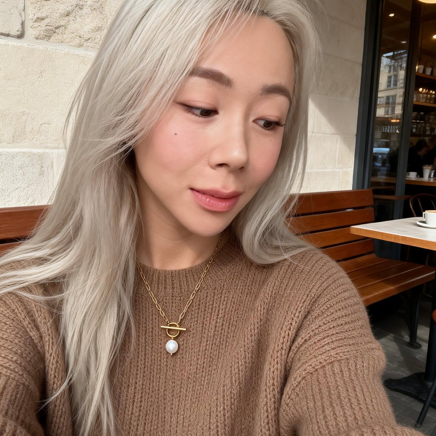 Gold Toggle Pearl Pendant Necklace