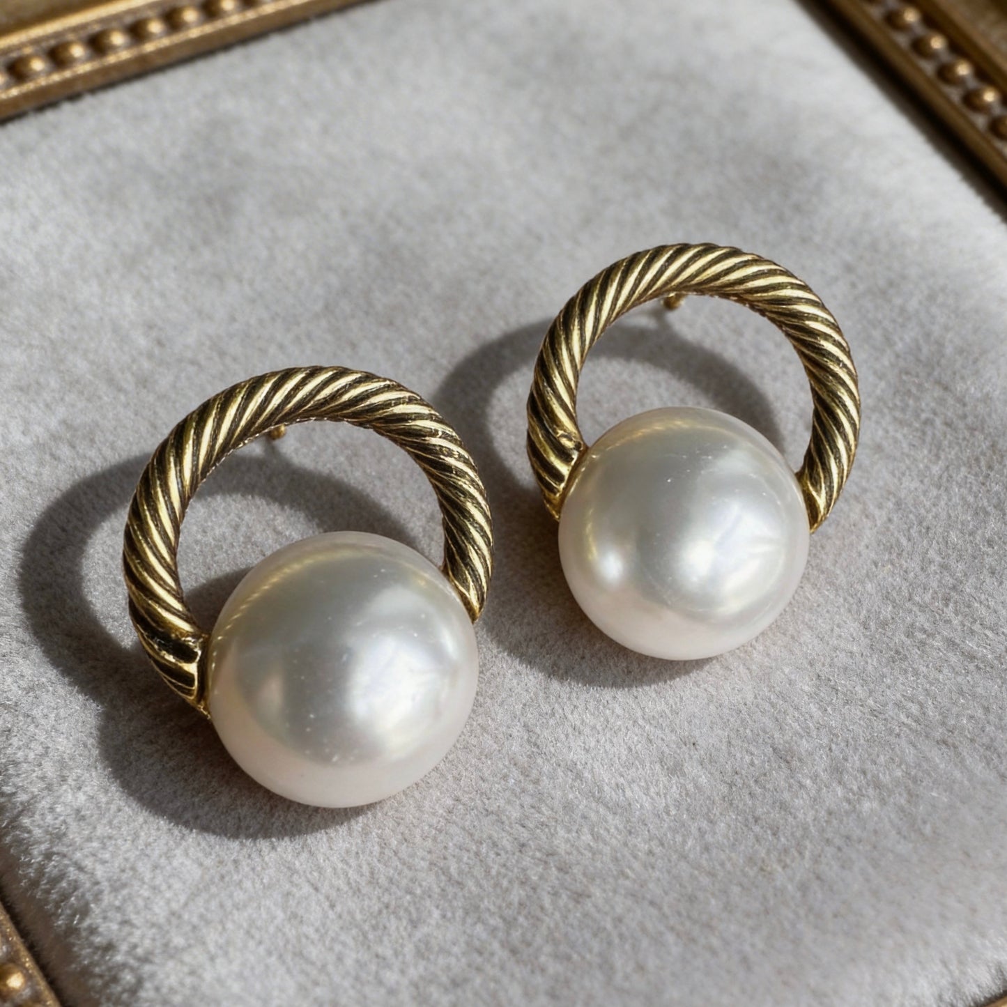 Vintage Twisted Gold Pearl Studs
