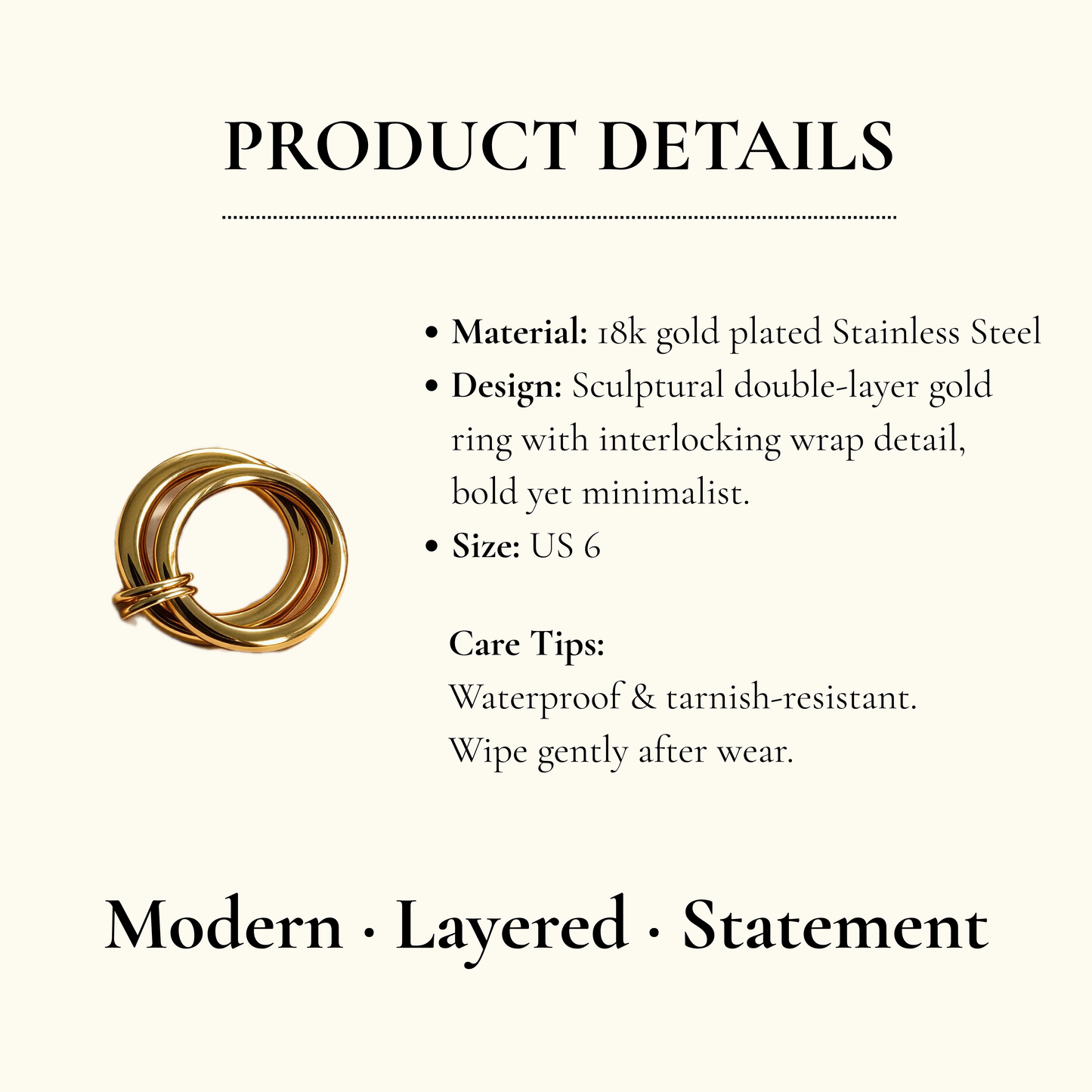 Sculptural Double Band Gold Ring