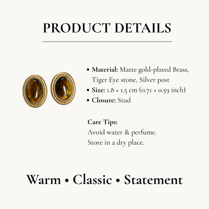 Vintage Oval Tiger Eye Stud Earrings