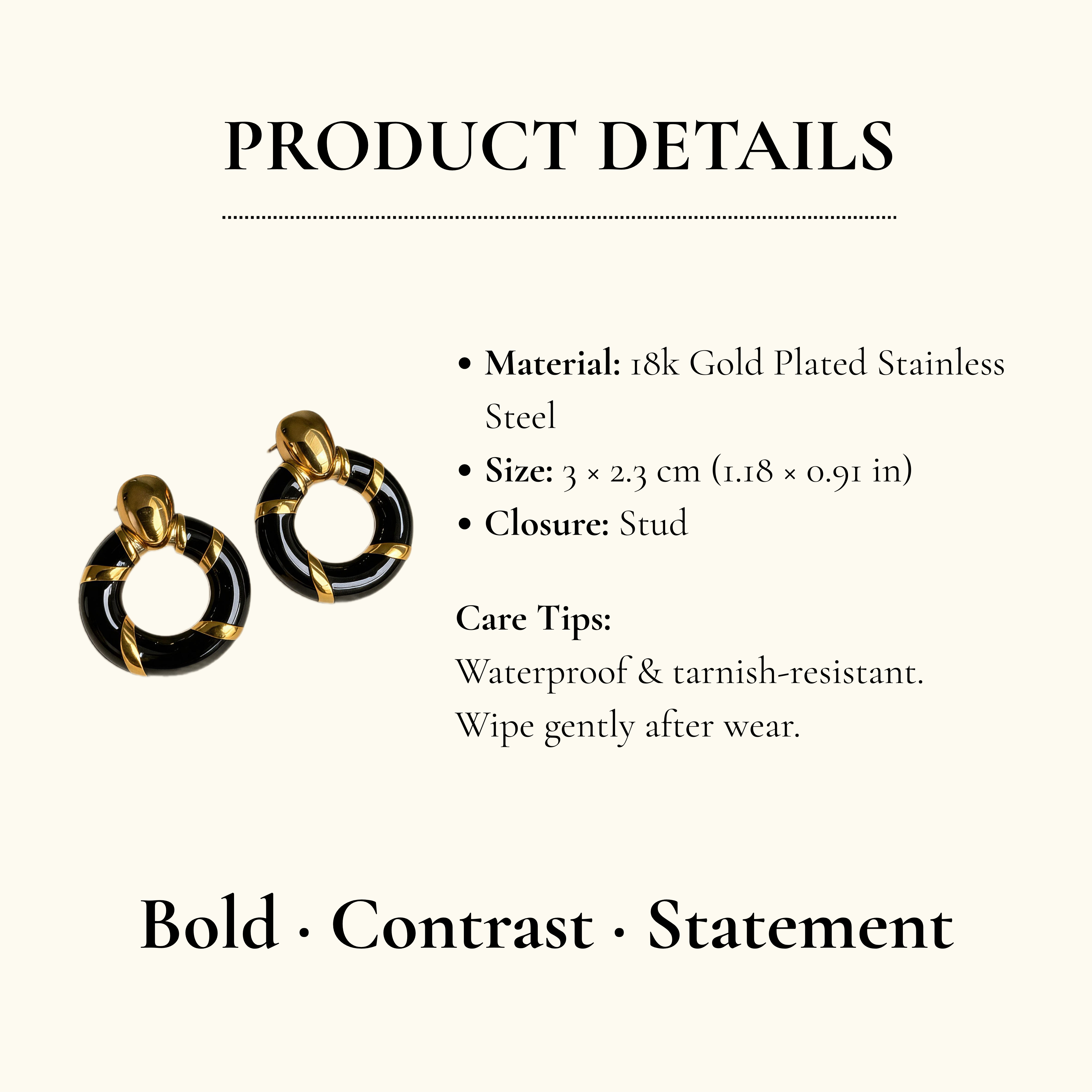 Black Gold Hoop Contrast Earrings