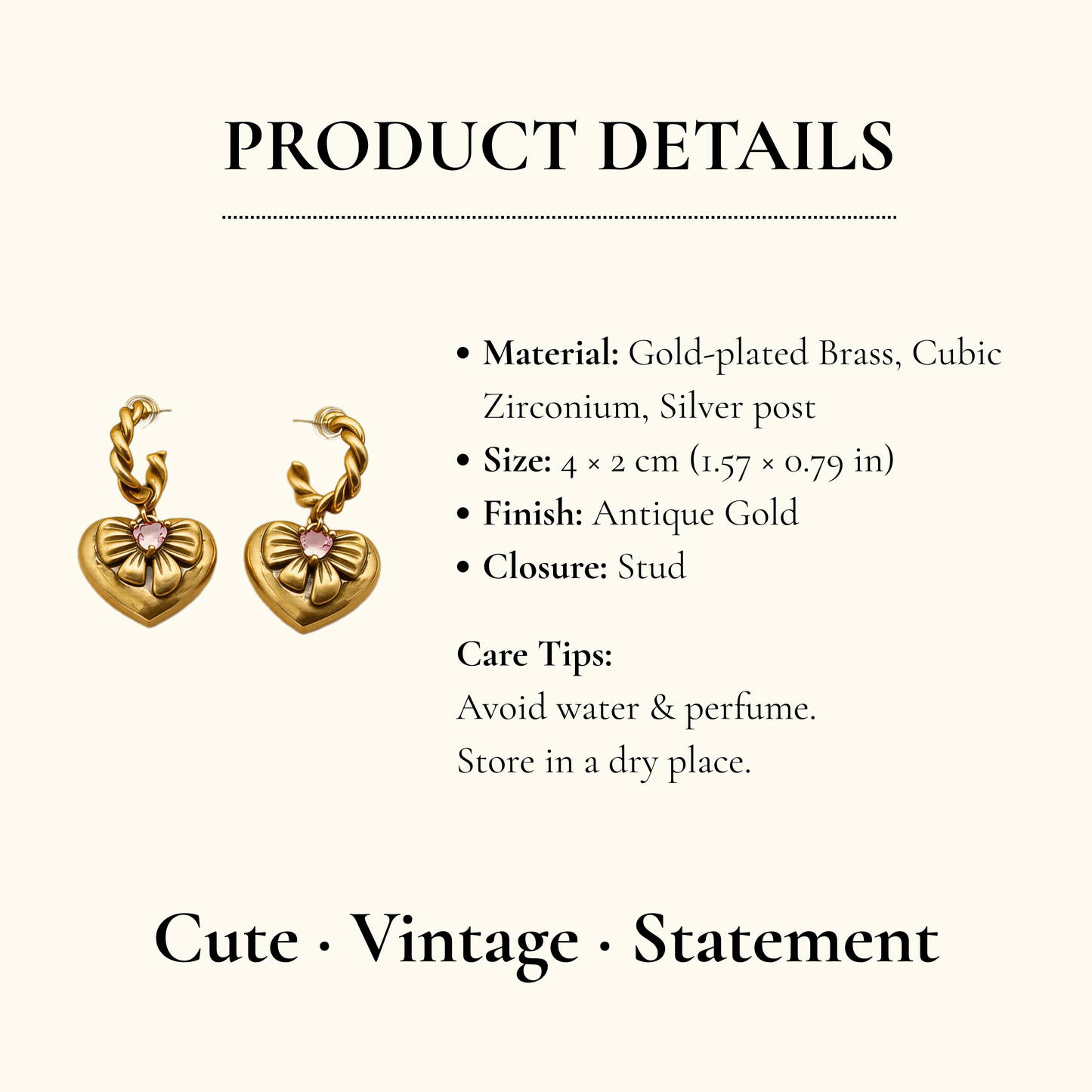 Gold Heart Bow Hoop Earrings