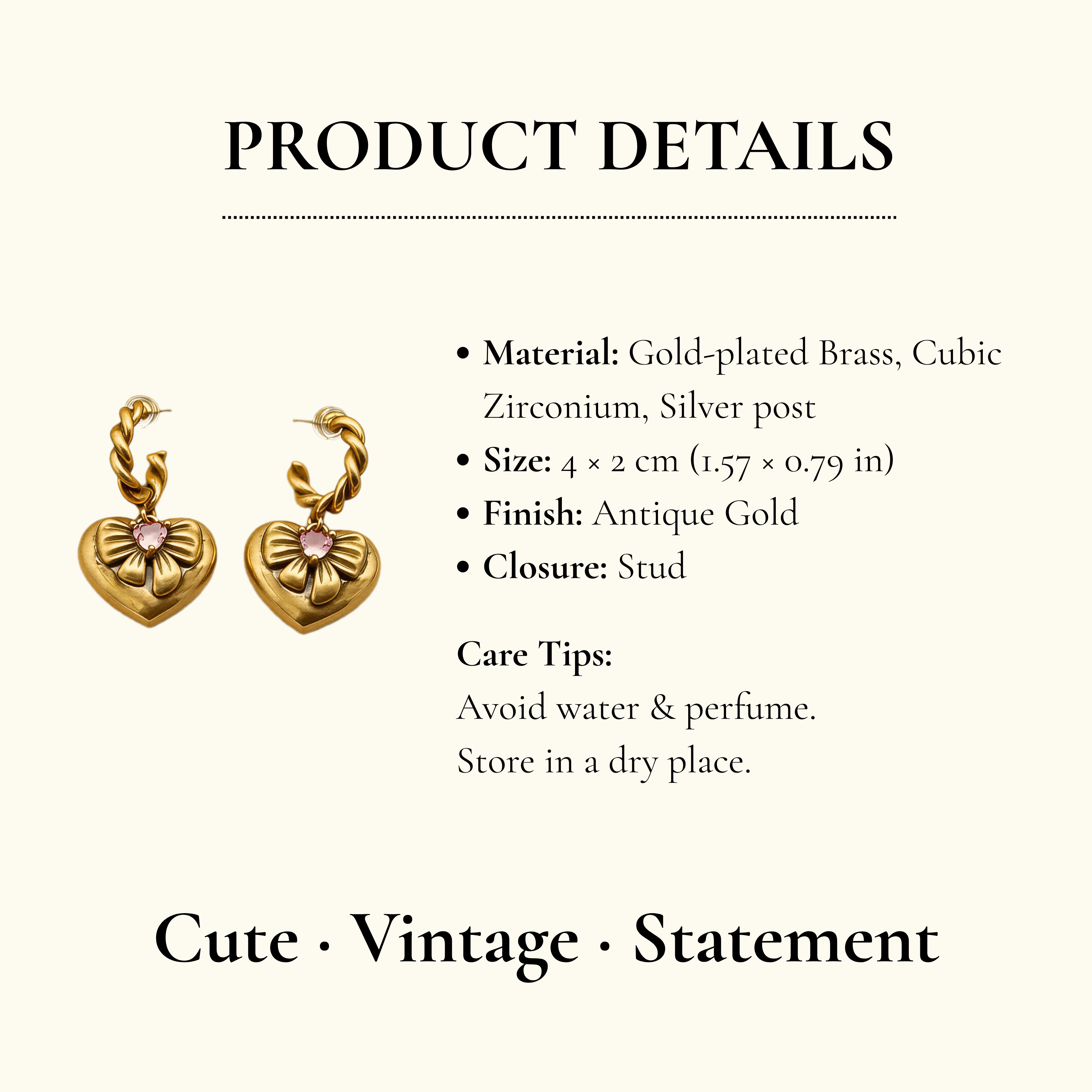 Gold Heart Bow Hoop Earrings