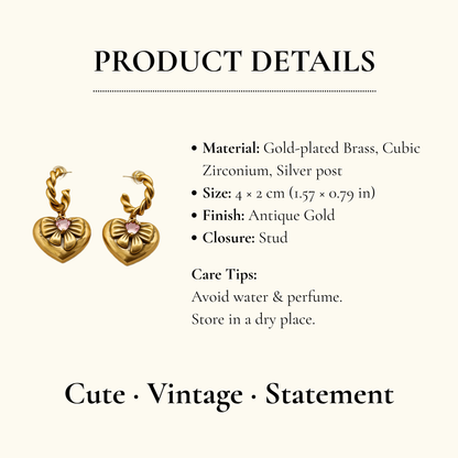 Gold Heart Bow Hoop Earrings