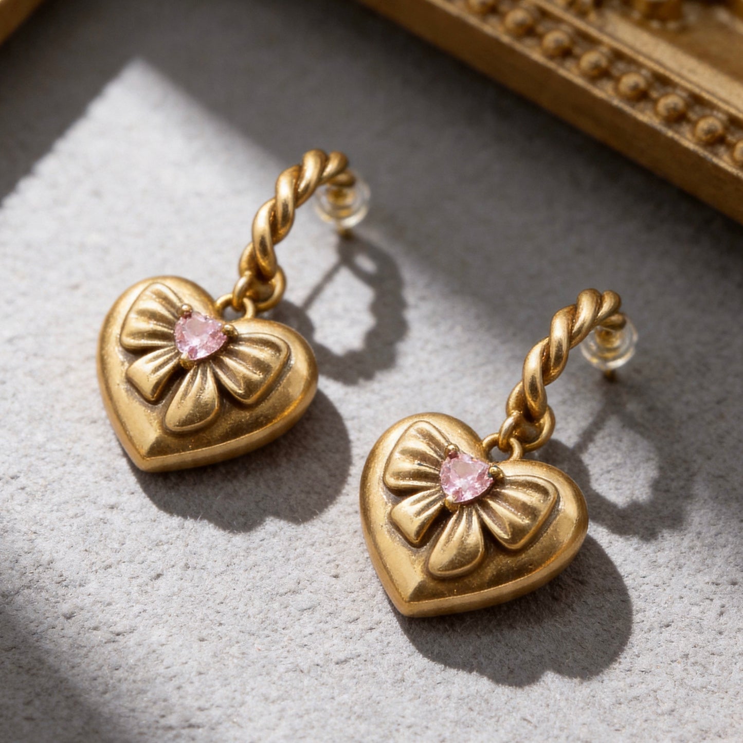 Gold Heart Bow Hoop Earrings