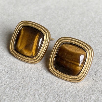 Gold Tiger Eye Studs