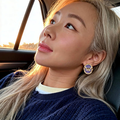 Vintage Purple Cameo Butterfly Earrings