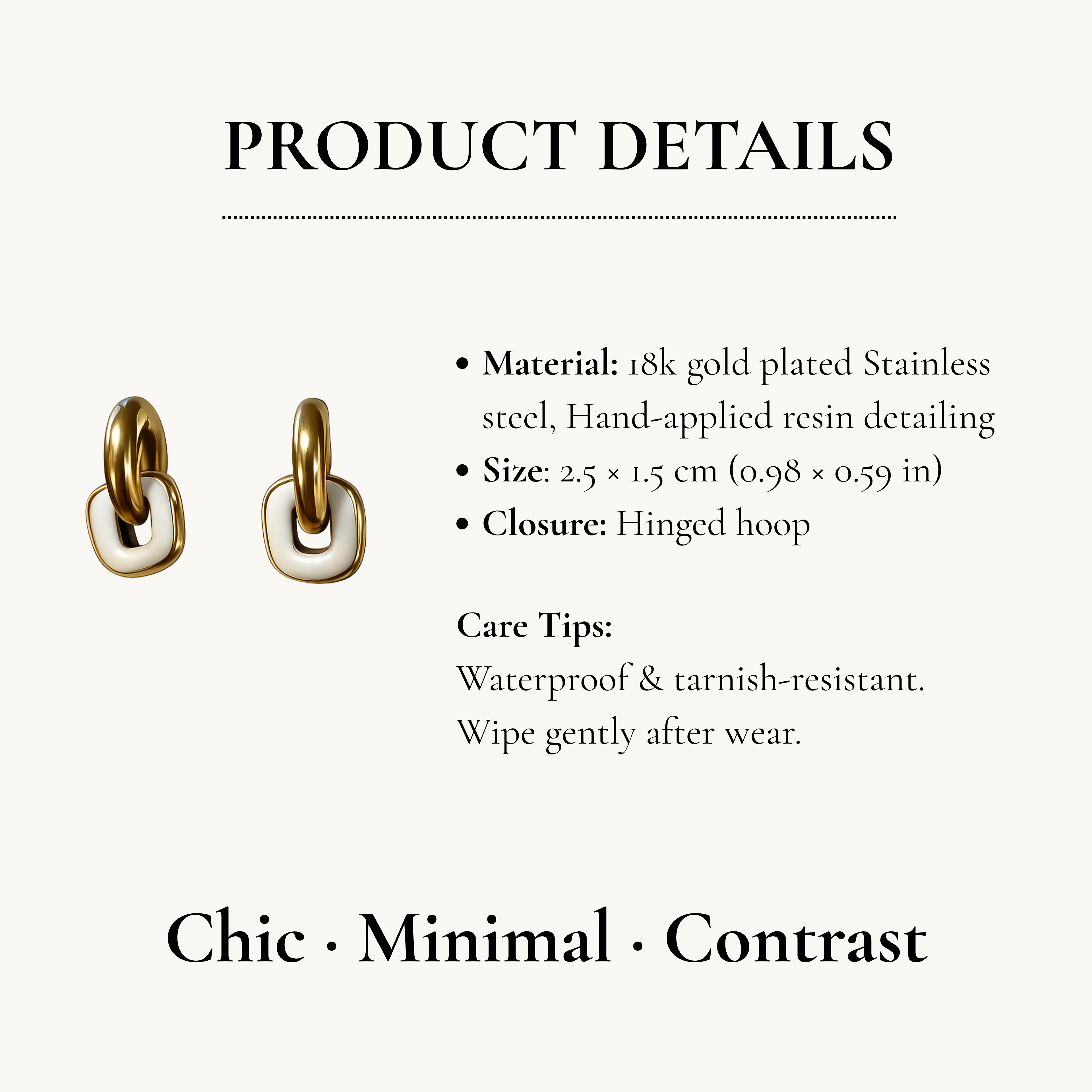 Gold & White Linked Hoop Earrings