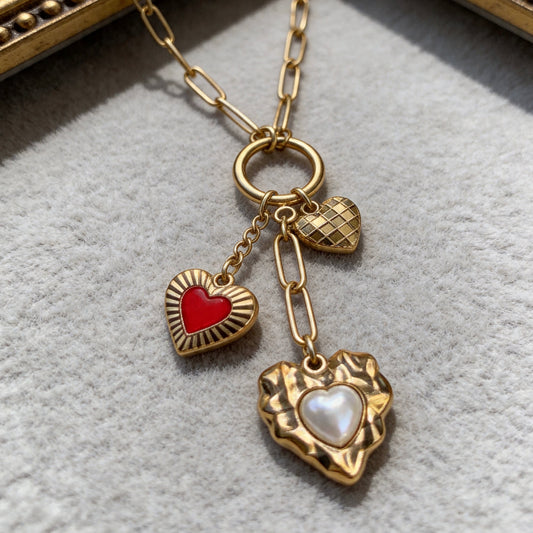 Gold Multi Heart Charm Necklace