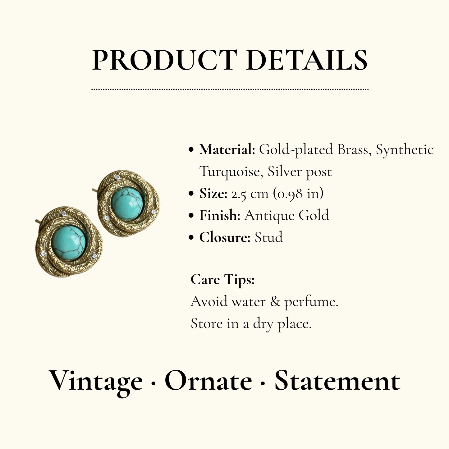 Vintage Gold Turquoise Stud Earrings