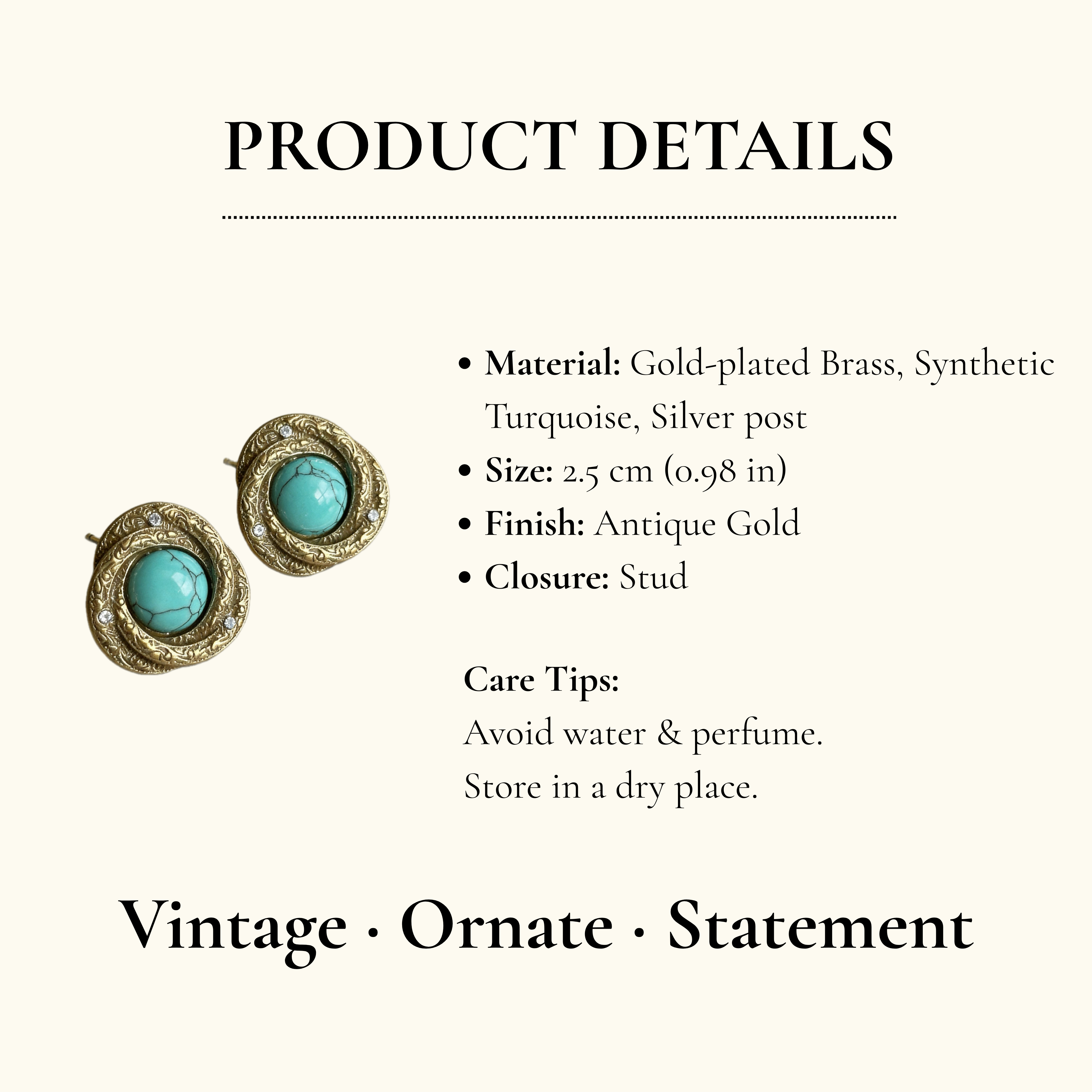 Vintage Gold Turquoise Stud Earrings