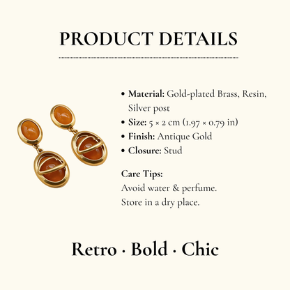 Vintage Gold Amber Drop Earrings