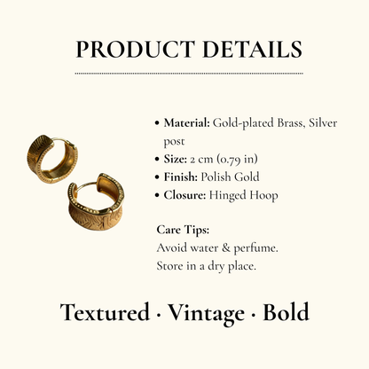 Textured Gold Hoop Earrings Vintage Chic