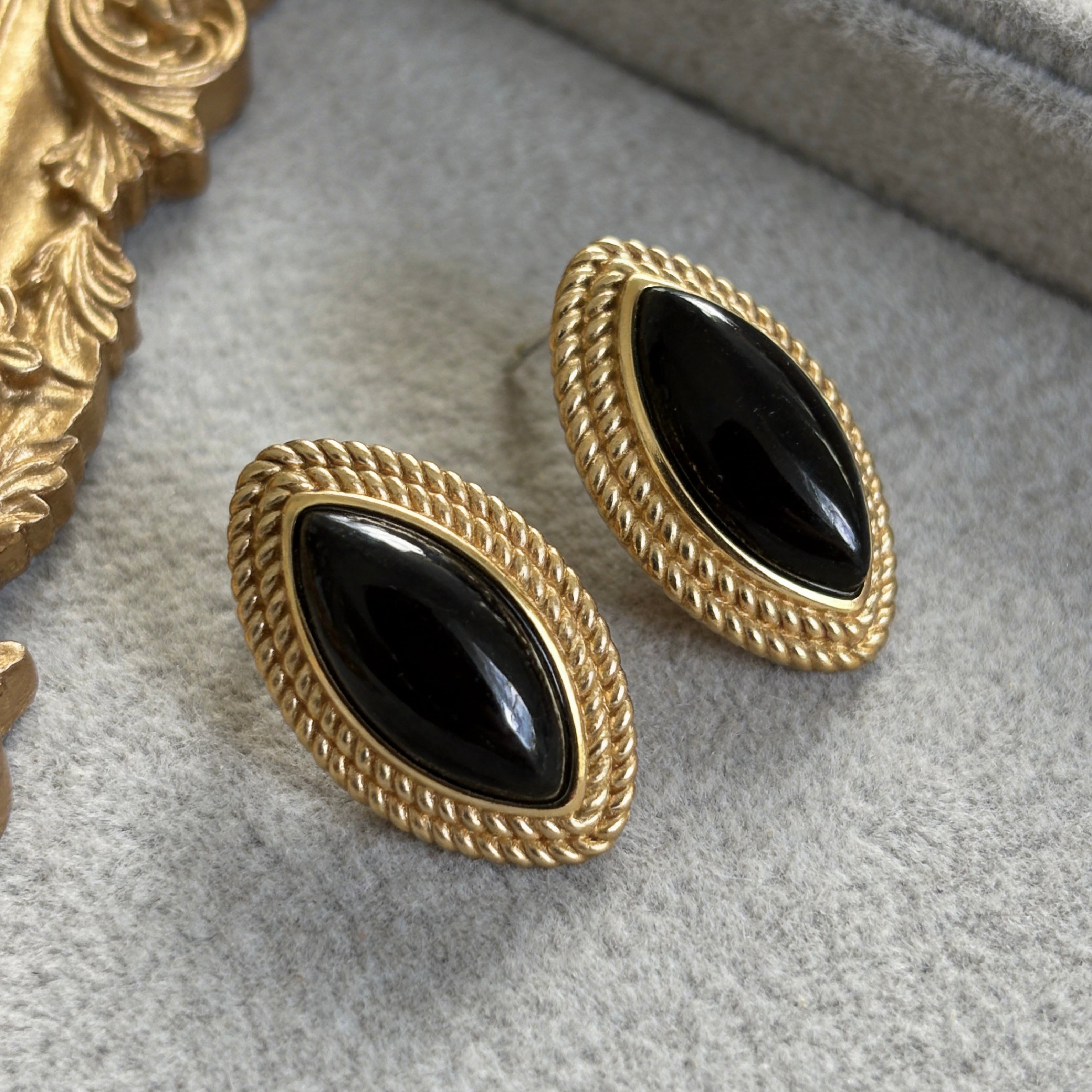 Vintage Black Onyx Stud Earrings