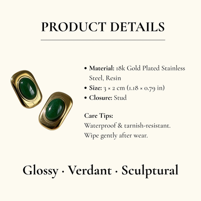 Green Oval Statement Earrings