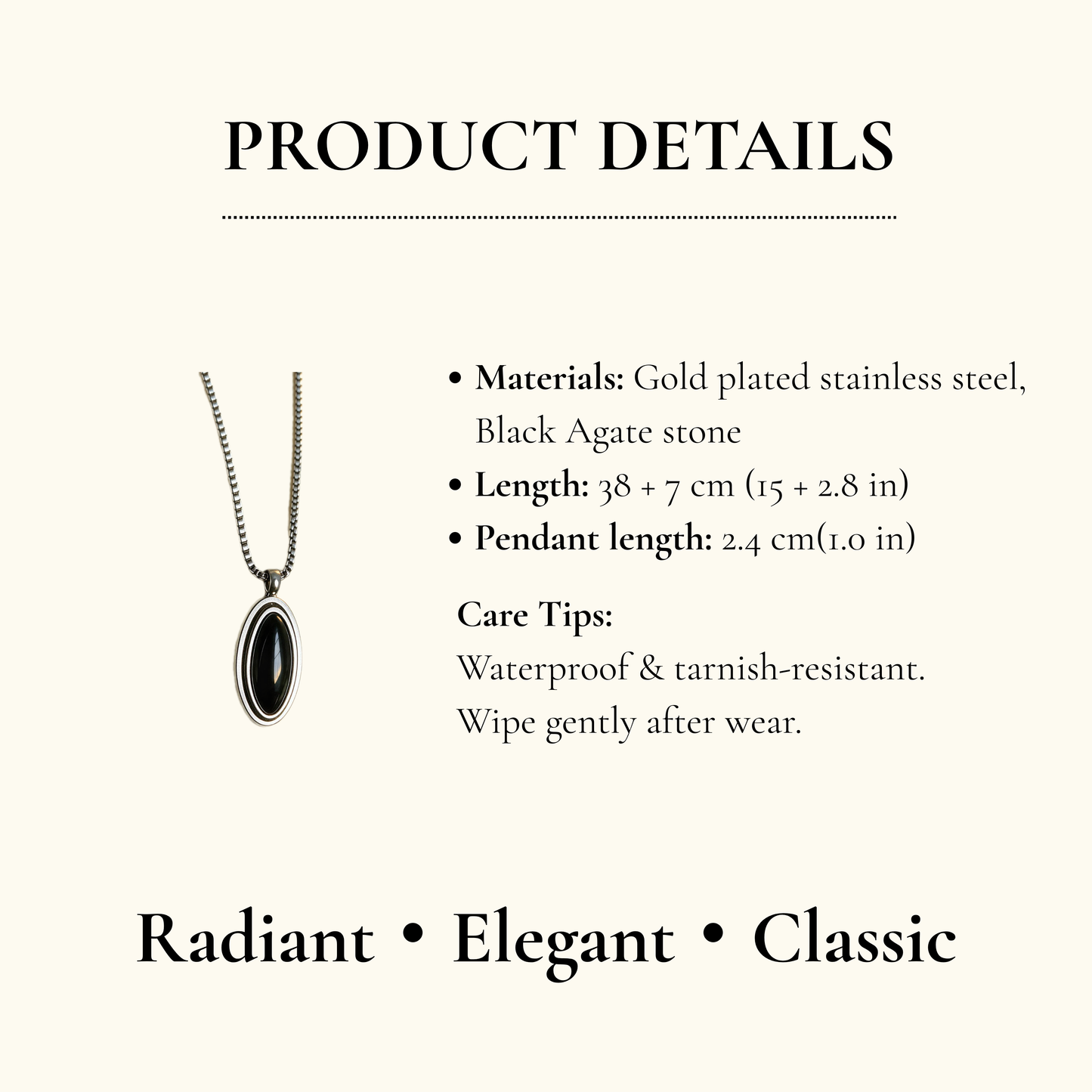 Vintage Black Onyx Oval Pendant Necklace