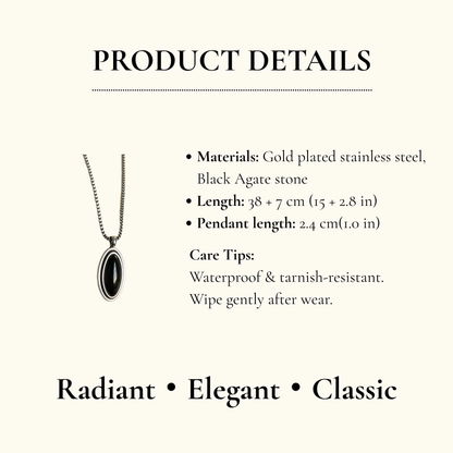 Vintage Black Onyx Oval Pendant Necklace
