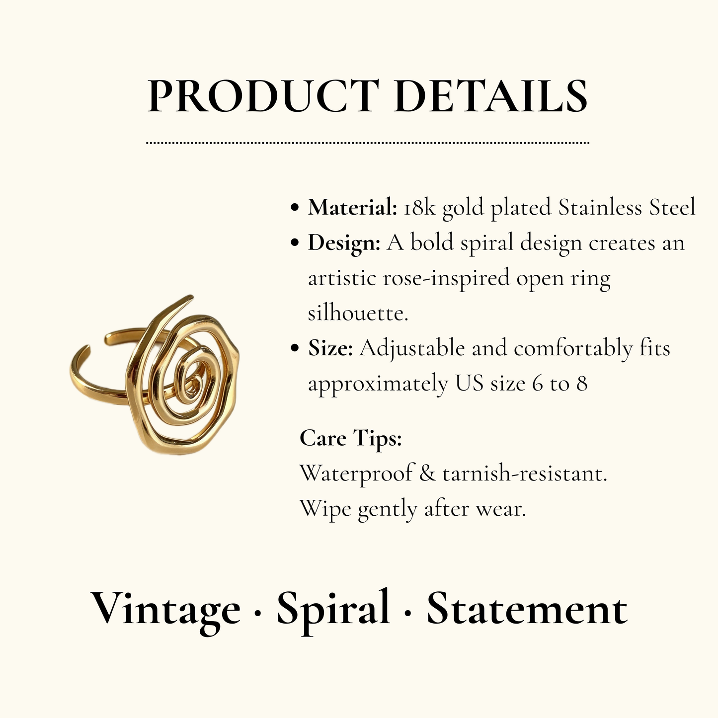 Sculptural Spiral Gold Statement Ring