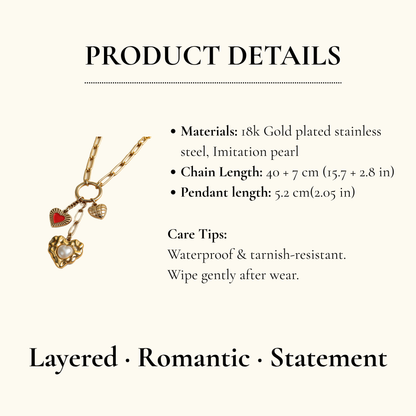 Gold Multi Heart Charm Necklace