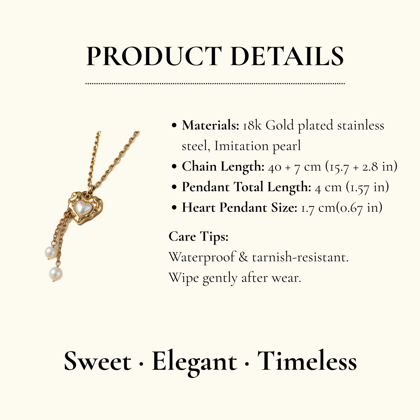Gold Heart Pearl Pendant Necklace
