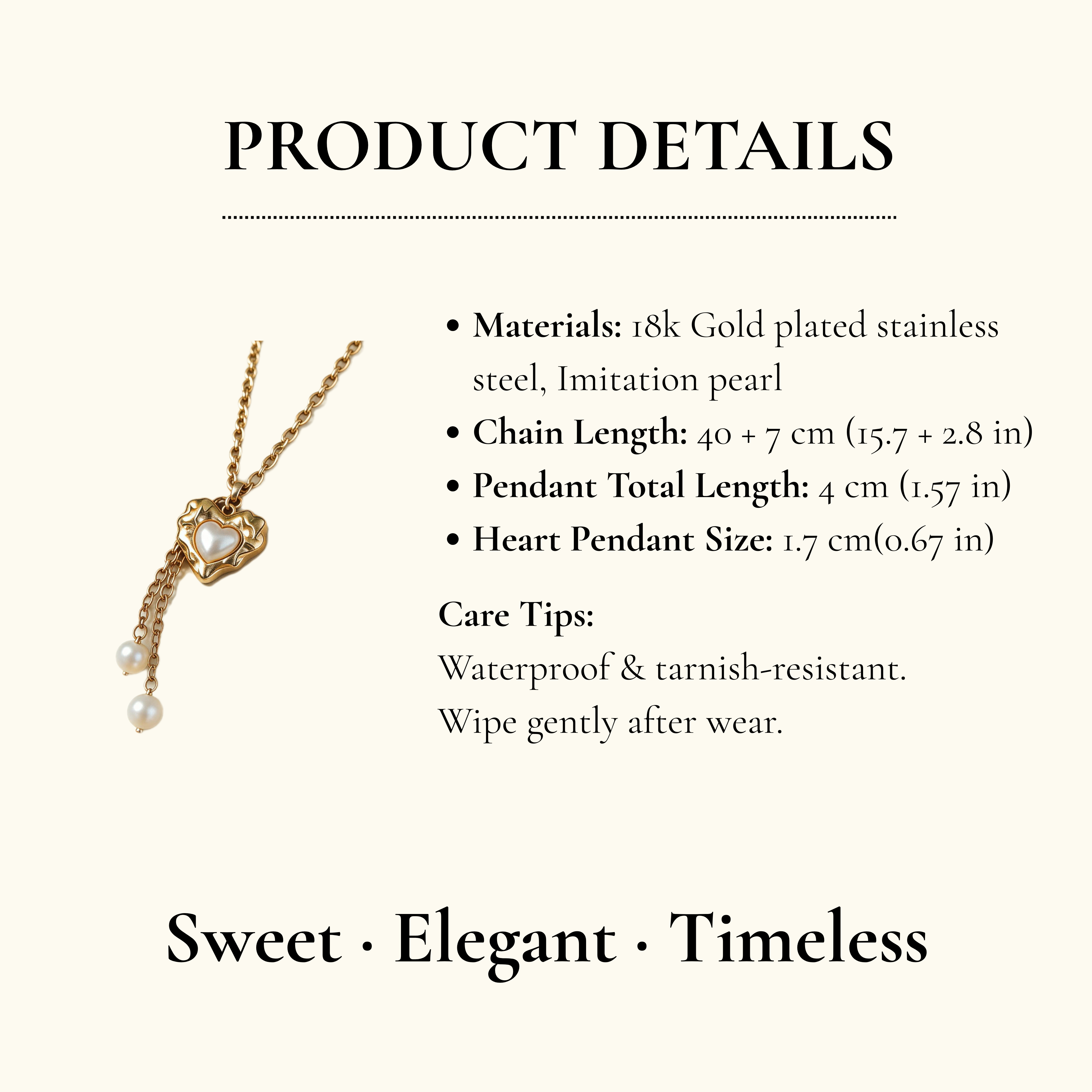 Gold Heart Pearl Pendant Necklace