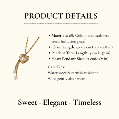Gold Heart Pearl Pendant Necklace