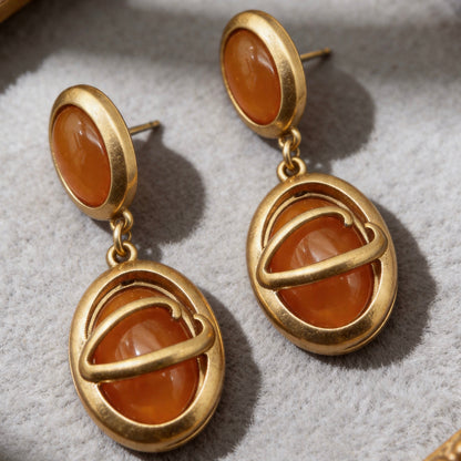 Vintage Gold Amber Drop Earrings