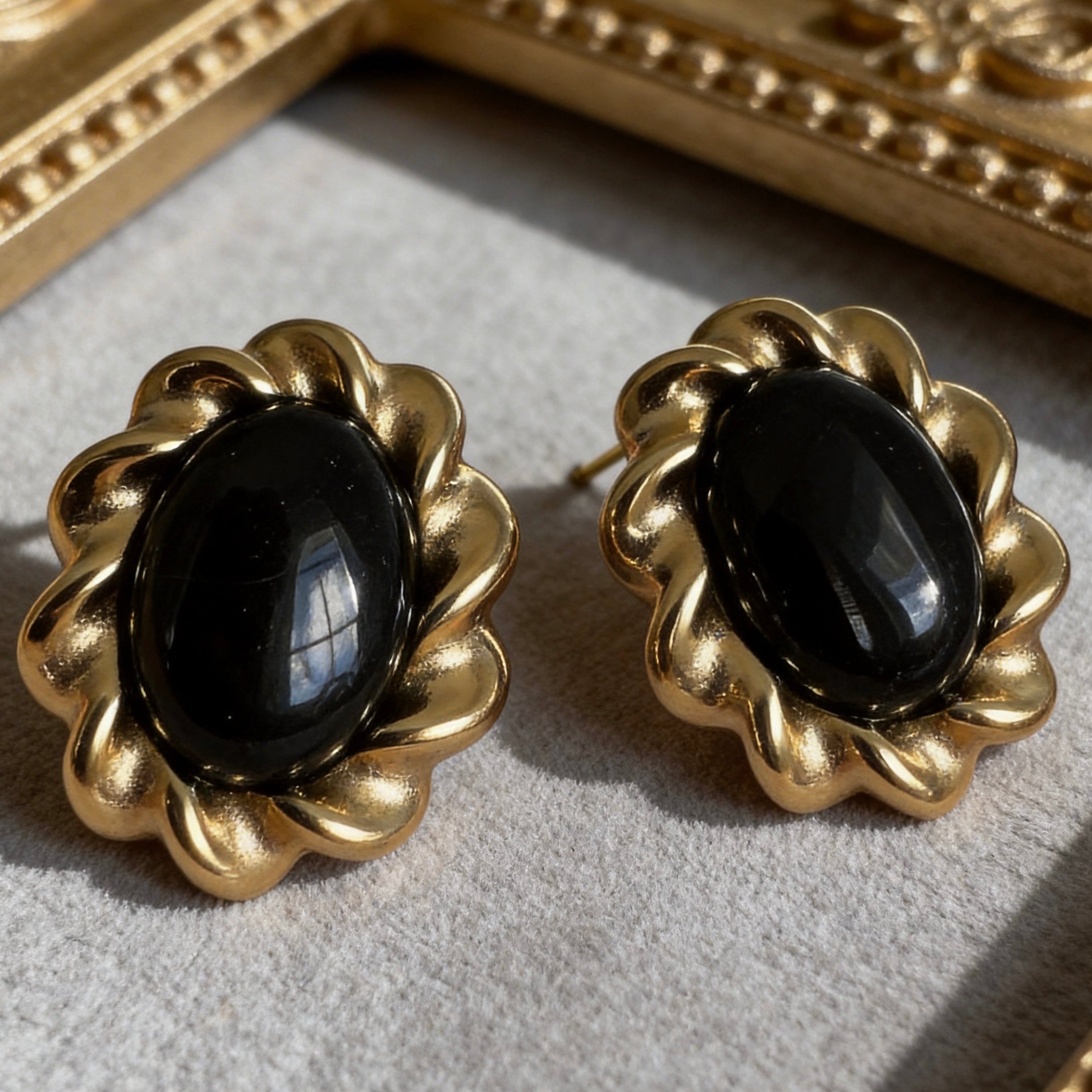 Vintage Black Onyx Stud Earrings