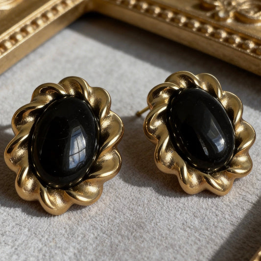 Vintage Black Onyx Stud Earrings