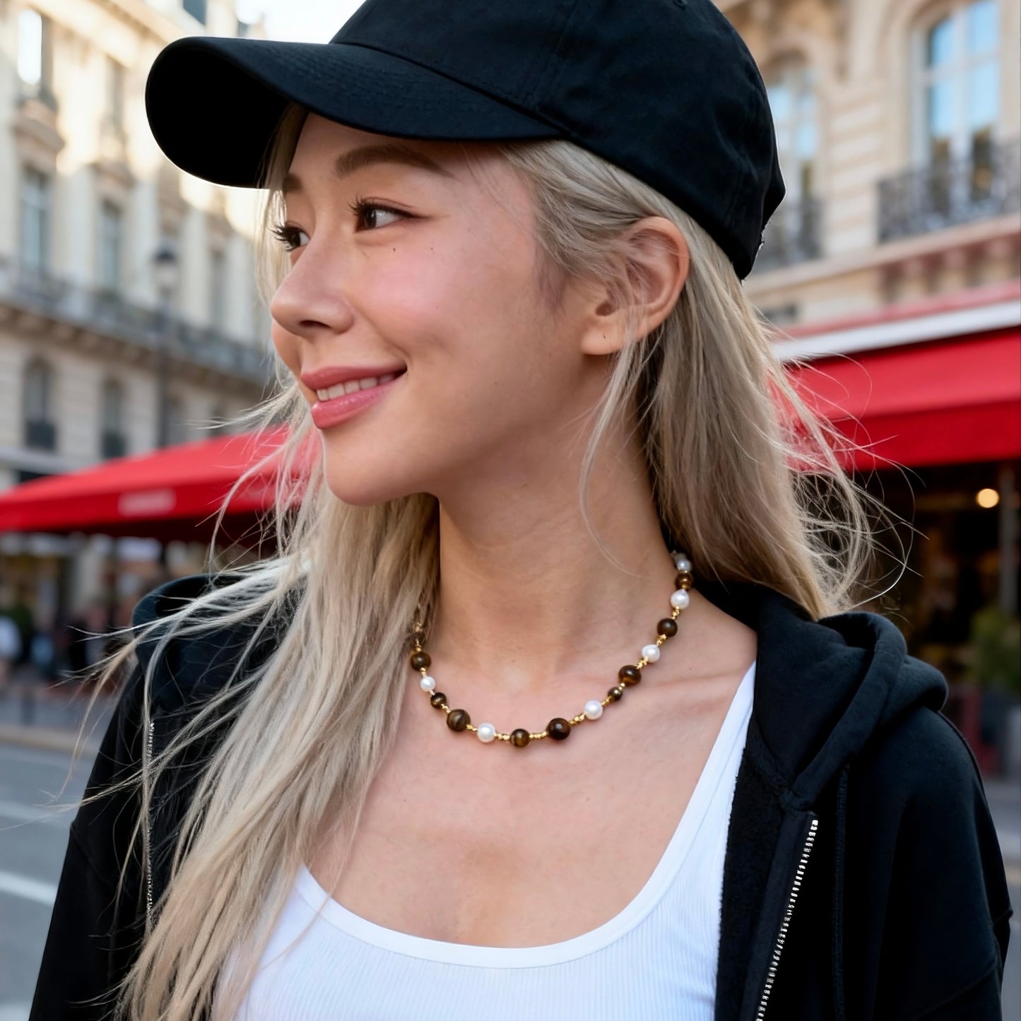 Tiger Eye & Pearl Beaded Necklace