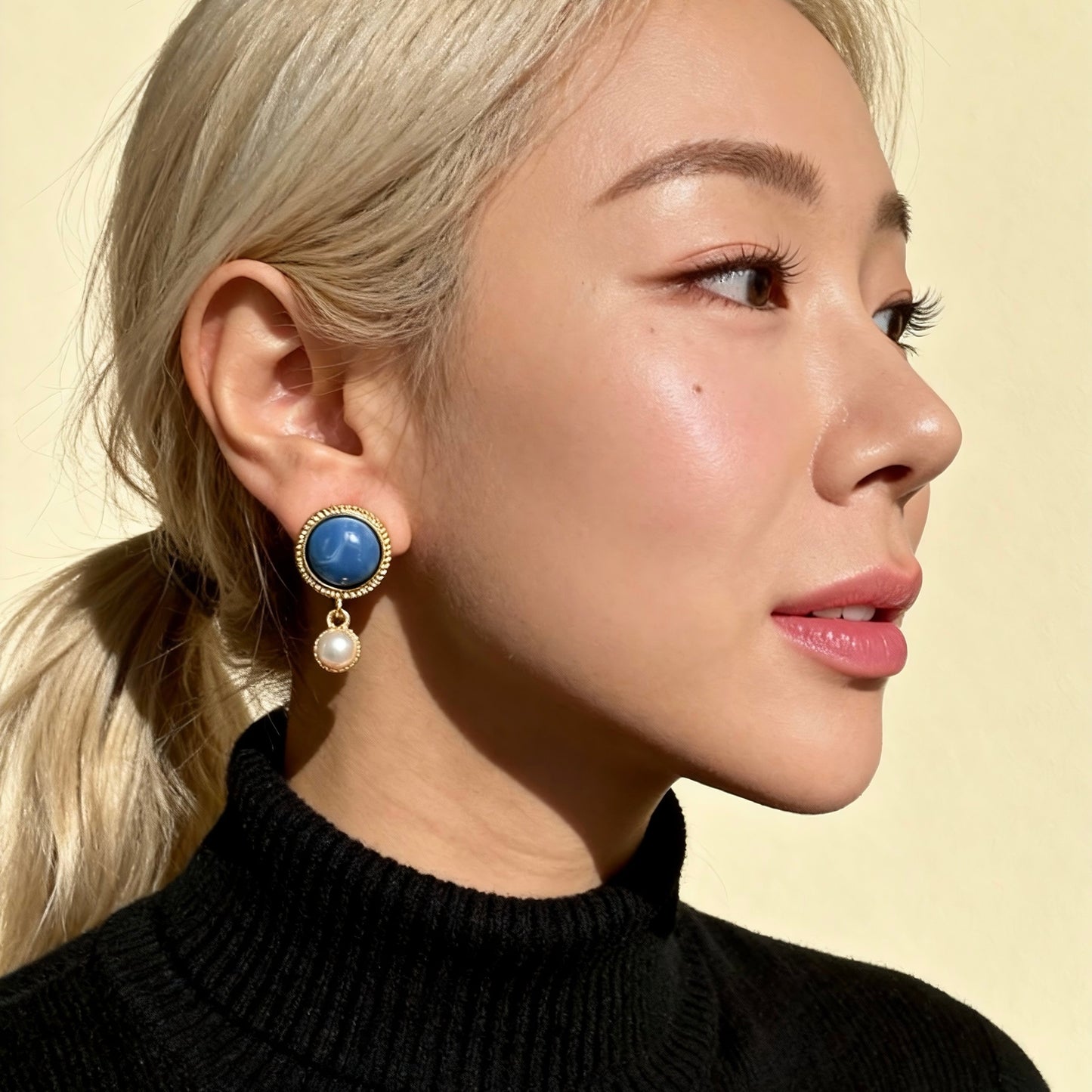 Blue Stone & Pearl Drop Earrings