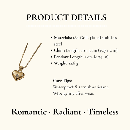 Crystal Heart Gold Pendant Necklace