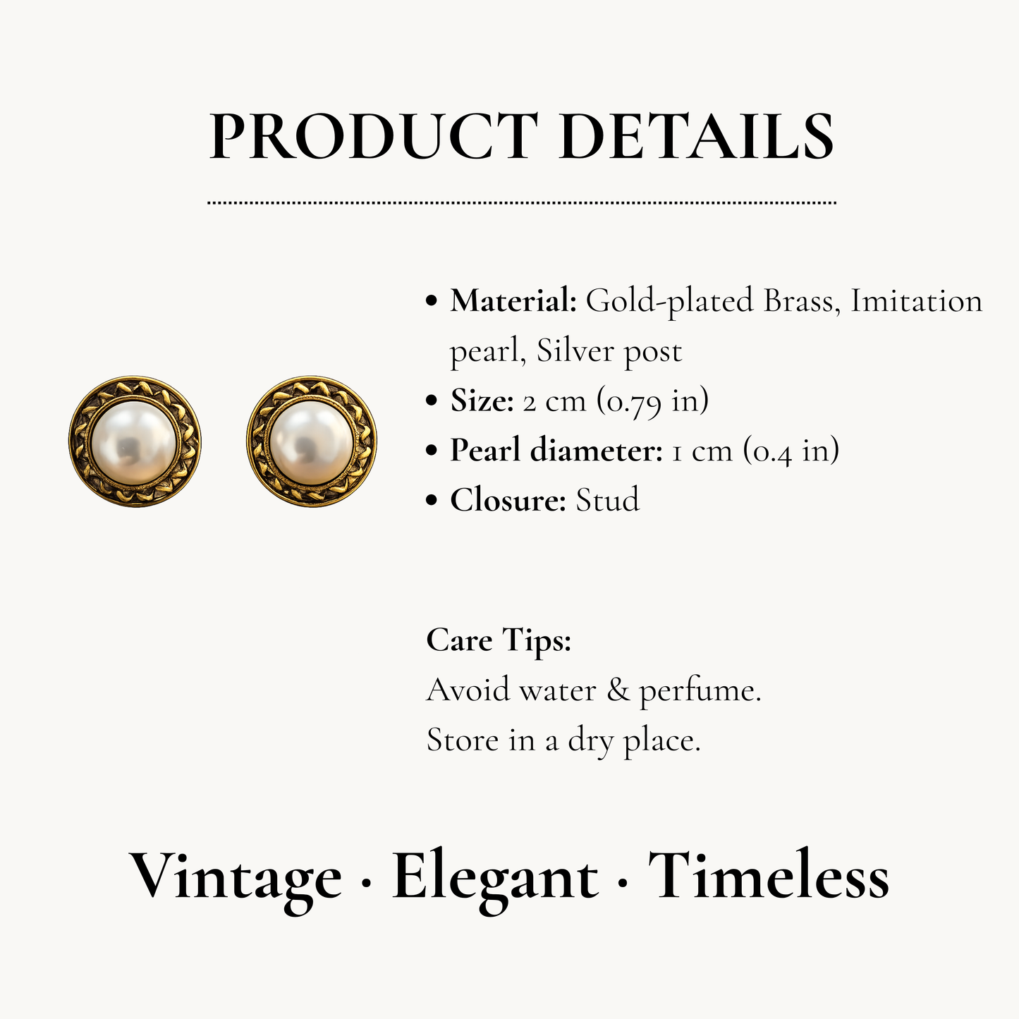 Gold Frame Pearl Stud Earrings