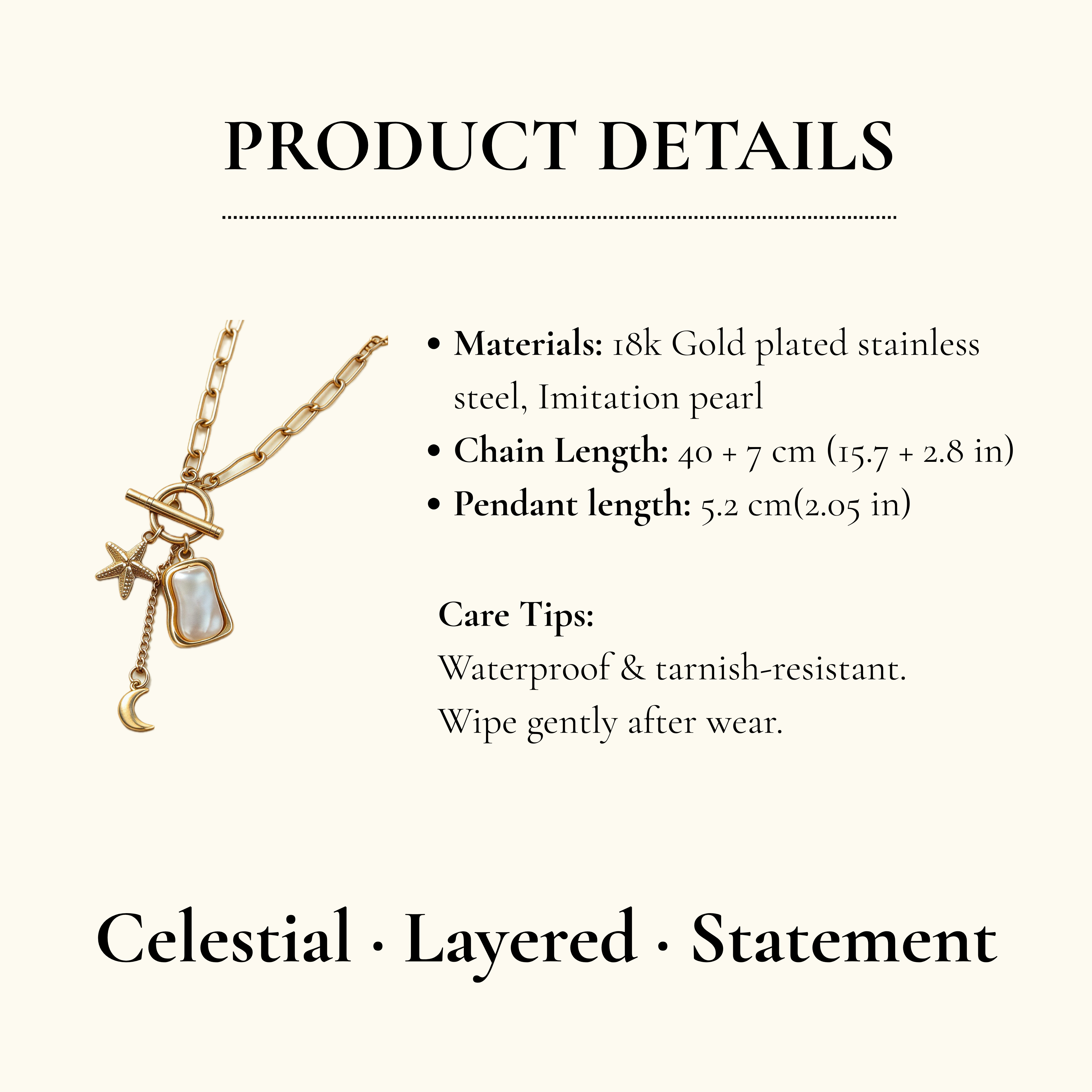 Gold Ocean Charm Pearl Necklace
