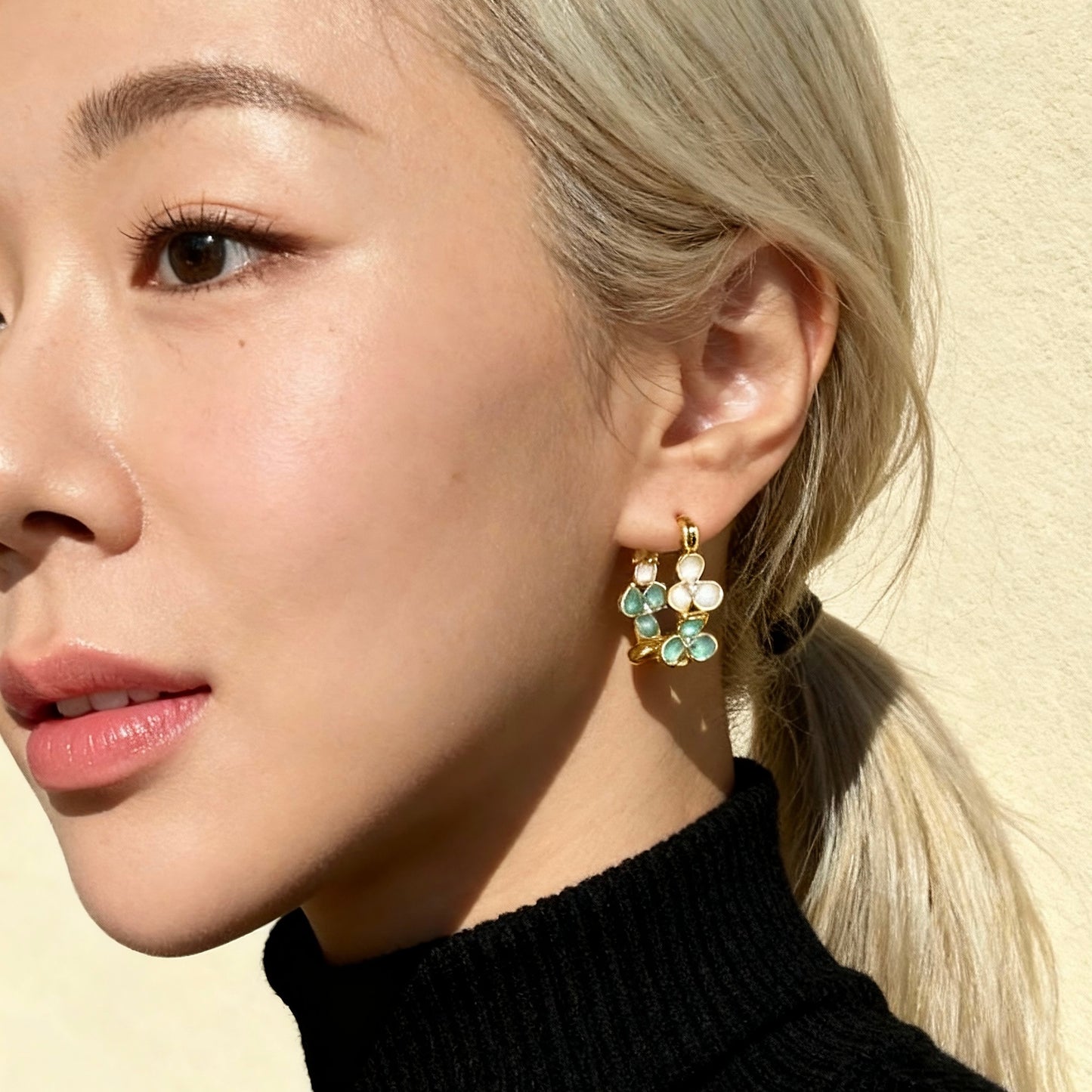 Floral Enamel Hoop Earrings