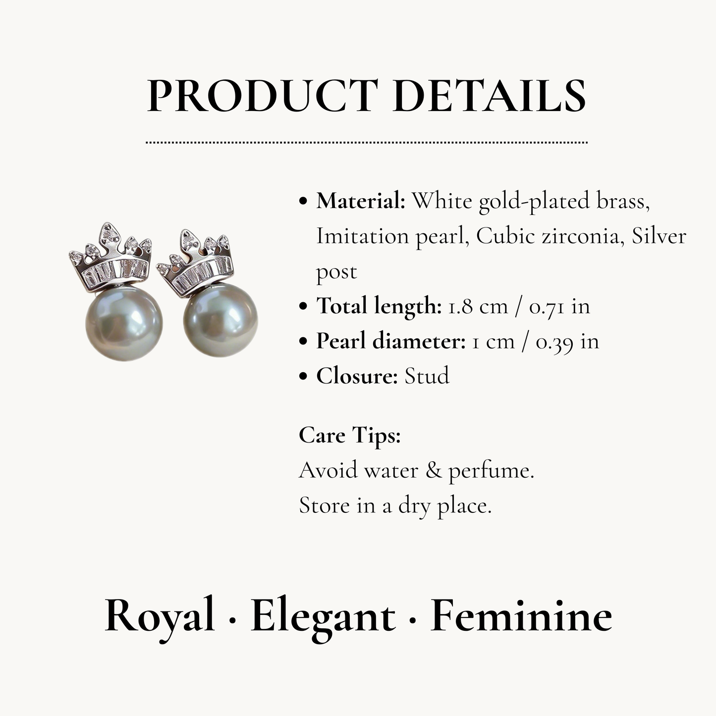 Crown Pearl Stud Earrings