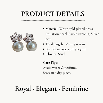 Crown Pearl Stud Earrings
